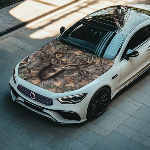 Image of Camo Hunting Deer Car Hood Cover Protector Breathable Elastic Fabrics All-Season Protection Auto Hood Decoration and Protection for Most Sedans Small SUV Truck