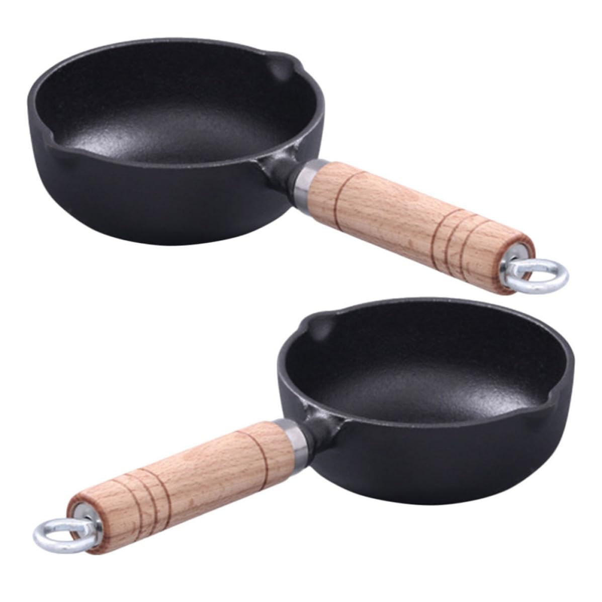 VILLCASE 2 Piezas Mini Sartén de Hierro Fundido, Sarten Pequeña, Negro, Diseño Vertedor, Resistente al Desgaste, para Freír Huevos y Hacer Tortitas en Cocina