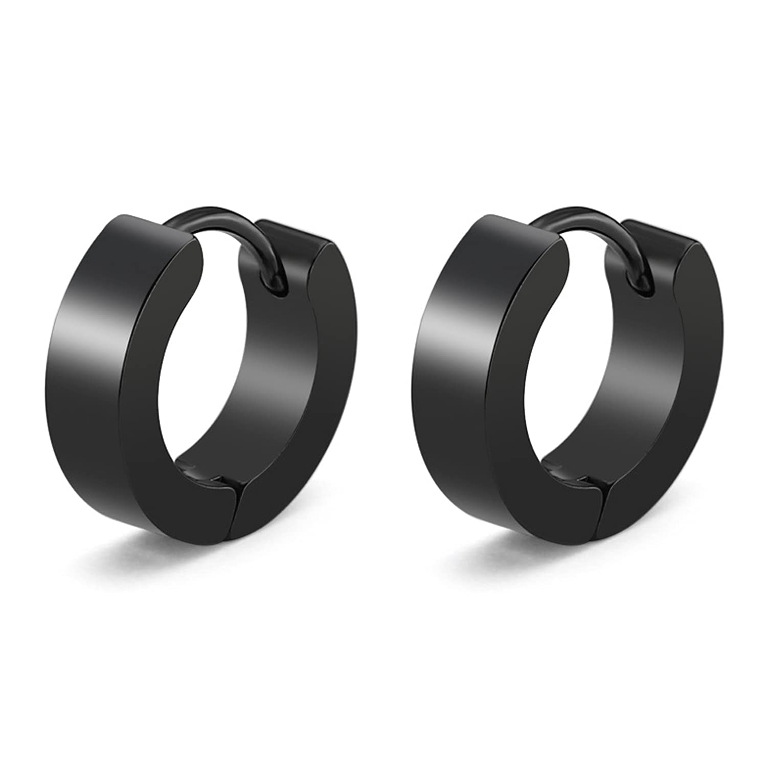 Stainless Steel Cartilege Mens Black Small Hoop Earrings for Women Hypoallergenic Mens Huggie Earrings Piercings (Black（2Pcs）)