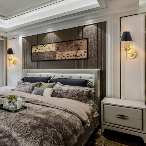 Image of BYOLIIMA Brass Wall Sconce 2-Lights Modern Gold Black Bathroom Wall Lighting Vanity Light Fixtures Solid Copper Shade Industrial Wall Mount Lights for Bedroom Living Room E12