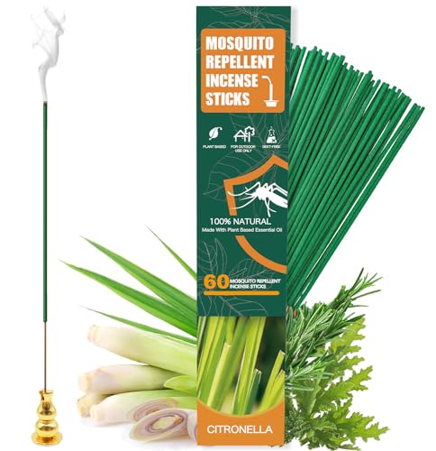 BananaHome 60pcs Mosquito Repellent Citronella Incense Sticks with Holder Natural Plant Ingredients Citronella Oil Lemongrass Rosemary Oil DEET Free Repellent Outdoor (Citronella Incense Sticks)