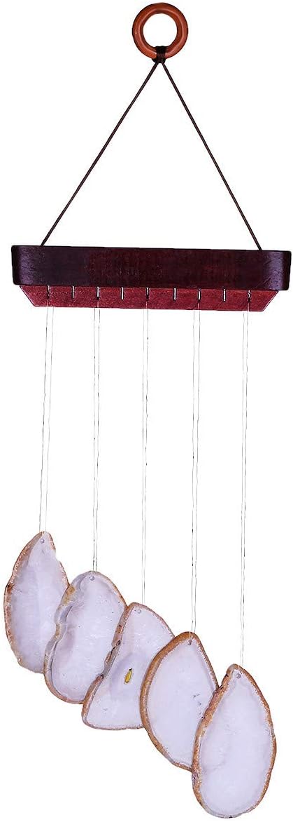 Nupuyai Wind Chimes - Unique Agate Slices Geode Stone Wind Chimes Indoor Outdoor, Healing Stone Windchime Hanging Ornament for Home Garden, 15.7-19.7'', Natural Agate