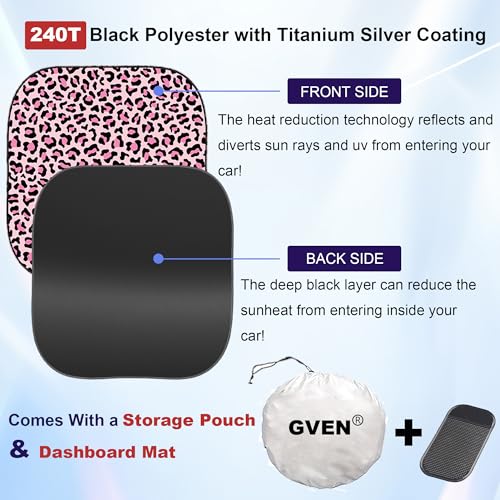 GVEN Windshield Sun Shade Car Sunshade Truck Accessories Large-Size Front Window Shades Windshield Cover Visor for Full-Size MPVs, Vans, Trucks, SUVs, Tesla (Pink Leopard, L) by Gven - Image 3