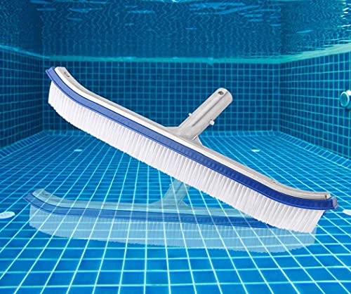 Image of Flaner Swimming Pool Wall and Tile Brush,18 inch Polished Aluminum Back Cleaning Brush Head Designed for Cleans Walls, Tiles & Floors,Durable Nylon Bristles Pool Brush Head with EZ Clips