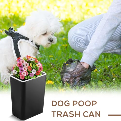 Image of Jingmore Dog Poop Trash Can Outside 3.96 Gal /15 L Plant Styled Dog Waste Trash Can with Lid 50 Waste Bags Outdoor Indoor Poop Container Slim Garbage Bin for Yard Garden Pet (Colorful Flower Black)