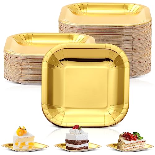 Catálogo para Comprar On-line Platos para pastel - los más vendidos. 43 Dandat - Platos cuadrados de papel dorado, desechables, 7 pulgadas, 100 unidades, para tartas, aperitivos, cumpleaños, bodas, fiestas