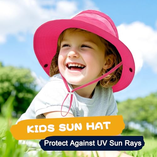 Image of Outdoor Kids Sun Hat for Boys Girls Wide Brim Mesh Bucket Hat UPF 50+ Sun Protection Breathable Summer Fishing Safari Hat