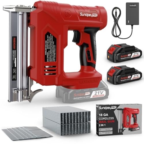 SundpeyPRO Clavadora a Batería 21V - 2 en 1 Clavadora Electrica de Clavos con 2 x 2.0Ah Baterías, 180 Clavos/min, Grapadora Electrica con 600 Clavos 18GA y 2.000 Clavos U para Tapicería y Carpintería