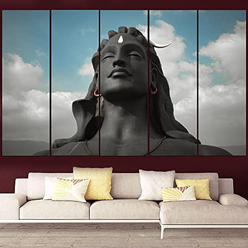 Image of Maxstone Adiyogi Shiva Shiv Meditating Wall Painting for Living Room, Bedroom, Office, Hotels,Drawing Room Wooden Framed Digital Painting (30x60 inch) M1234
