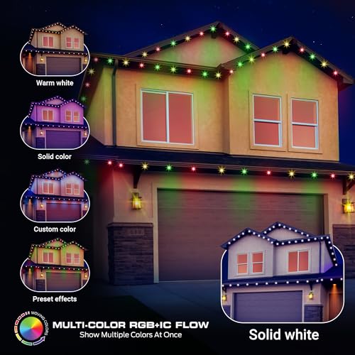 Image of Monster Smart Permanent Outdoor Lights, 100ft, 72 LED Eaves Lights, RGB+IC+WW, Weather & Water Resistant, App & Voice Control, Compatible with Alexa and Google, for Patios, Gardens & Year-Round Use