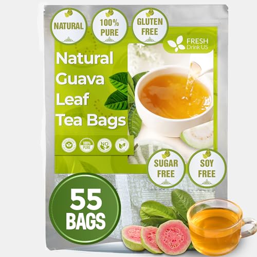 Image of FreshDrinkUS, Premium 55 Guava Leaf Tea Bags, 100% Natural & Pure from Guava Leaves. Loose Leaf Guava Herbal Tea. Guava Leaf Tea. No Sugar, No Caffeine, No Gluten, Vegan.