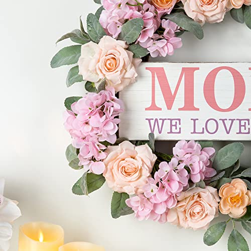 Glitzhome 22 Inch D Mother'S Day Floral Wreath Door Wreath Sign Artificial Flower Wreath For Mom Party Birthday Gift Outdoor Indoor Wall Decor thumb #2