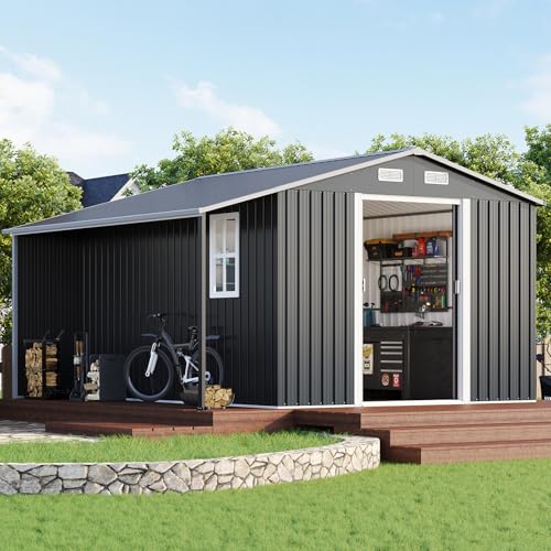 Jocisland Outdoor Storage Shed 10.6x10.3x6.3 FT, Rolling Door Shed with