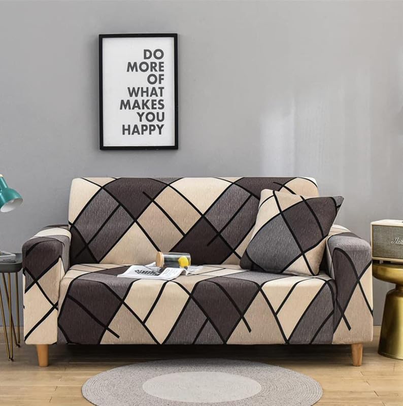 Image of HK 3 Seater Universal Elastic Sofa Cover | 360 Fully Covered Anti-Slip Washable Couch Cover Protector | 140 GSM Stretch Fit Polyester + Spandex Slipcover (180-230cm /SC-014-03)