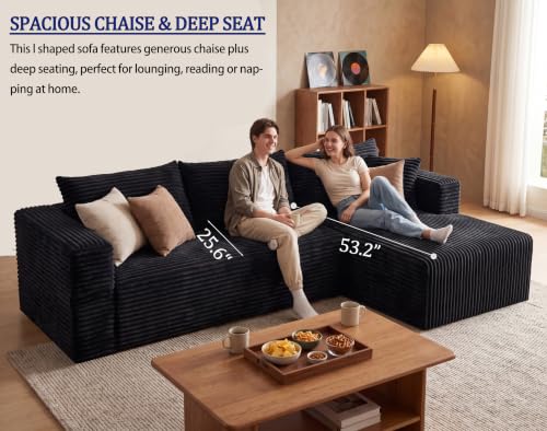 Image of 93 inch Boneless Couch, Modular Sectional Sofa for Living Room, Black
