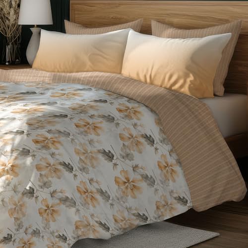 Image of LANE LINEN 400TC Morrison Bloom Super King Size Bedsheet with 4 Pillow Cases | 100% Cotton Digital Print Bedding Set (2.74 M x 2.74 M) | Modern Floral Pattern for Luxurious Comfort (Brown Floral)