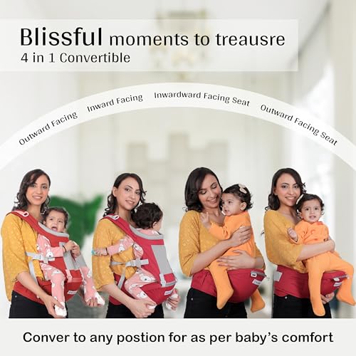Image of Baby Carrier with Hip Seat, Ergonomic 4 in 1 Carrier Positions, Newborn to Toddler Adjustable Baby Carrier for 4-36 Months, Comfortable Padded Straps, Supports Up to 15 kg (Red)