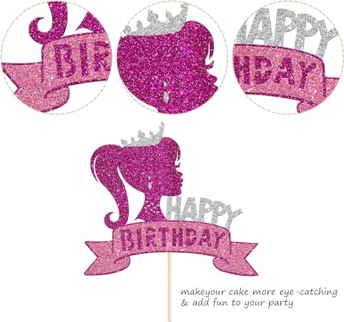 Image of Confetti! 1Pc Princess Girl Happy Birthday Cake Topper with Glitter Birthday Girl Theme Cake Pick Decorations for Wedding Engagement Baby Shower Girls Birthday Party Cake Decorations Supplies