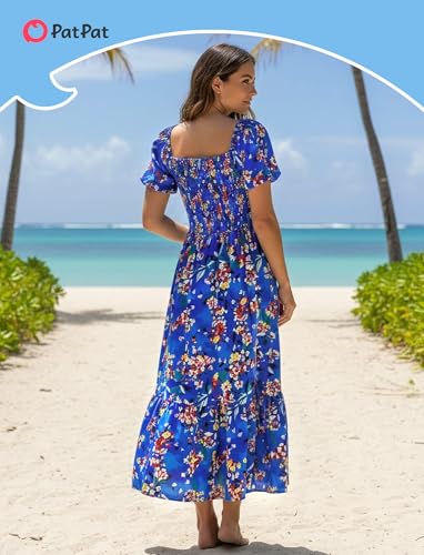 Image of PATPAT Family Matching Outfits Mommy and Me Dresses Floral Dress & T-Shirts | Mommy and Me Easter Dresses, Puff Sleeve Floral Sundress, Cotton Blend T-shirts, Couples Party Wedding Vacation Outfits