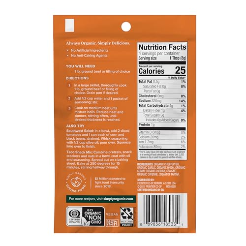 Image of Simply Organic Southwest Taco Seasoning Mix, Gluten Free, Certified Organic, Kosher, Pure Flavor for Tacos, Stir-Fries, Mexican Dishes, and More | 1.13 Ounce (Pack of 12)