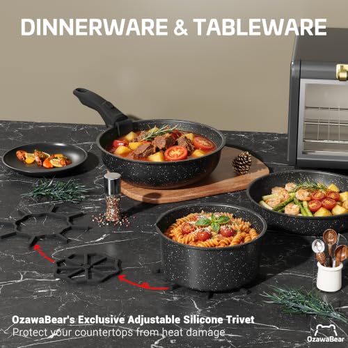 Image of 12 Pcs Pots and Pans Set Non Stick, Ceramic Cookware Set Non Toxic with Detachable Handles, Healthy Induction Cookware Oven Safe RV Kitchen Set, PFAS PFOA & PTFE Free, Black