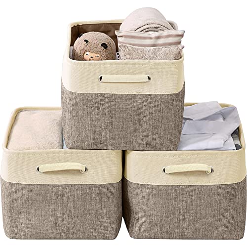 Image of ABOUT SPACE Cupboard Organizer for Clothes - 3 Pack Wardrobe Storage Bins - Underbed Laundry Foldable Bag with Sturdy Handles for Sarees, Blankets, Comforters, Books and Toys (Brown)