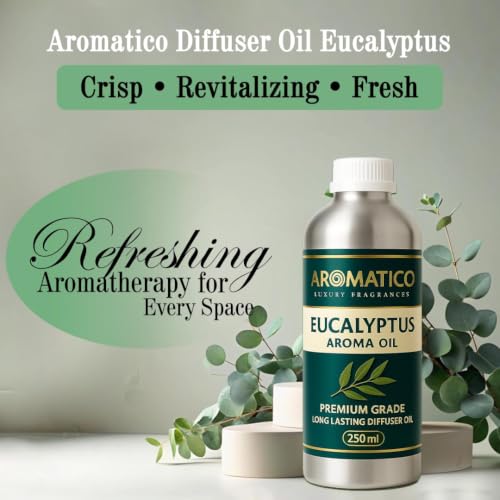 Image of AROMATICO Eucalyptus Diffuser Oil with Strong, Long-Lasting Aroma. Premium Aroma Oil for Homes, Offices & Showrooms. Aromatherapy, Diffusers, Air Purifiers, Vaporizers - 250ML
