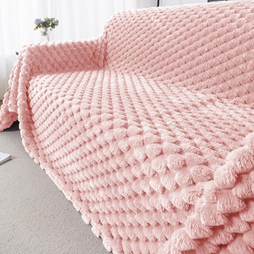 Image of HOKIPO Luxury Premium Rabbit Wool Plush Sofa Throw, Fluffy Sofa Cover for 3 Seater Sofa, 180(D) x 310(L) cm, 'BunnySoft Series' Flamingo Pink (AR-5075-PNK)