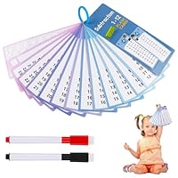 Maths Flash Cards 0-12 Subtraction Poster Chart 15-Piece with Reusable Wipe-Clean Posters 2 Dry Erase Markers for Kids Homeschool Classroom Learning Aid Addition, Multiplication, Division