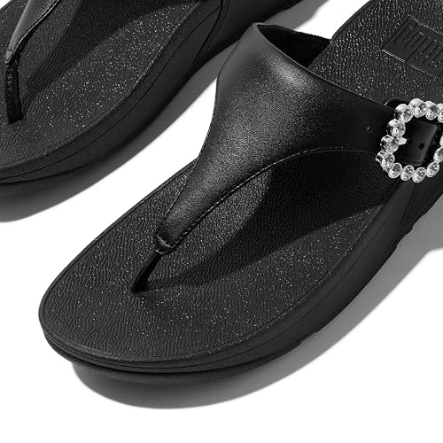 Image of FitFlop Women's Lulu Crystal-Buckle Leather Toe-Post Sandal