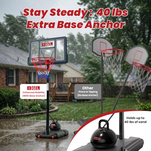 Image of IGL Portable Basketball Hoop, 5.6-10FT Adjustable Basketball Goal System, 40 /44 Inch Outdoor Basketball Hoop & Goals for Kids, Youth, and Adults in The Backyard, Driveway with PC Backboard