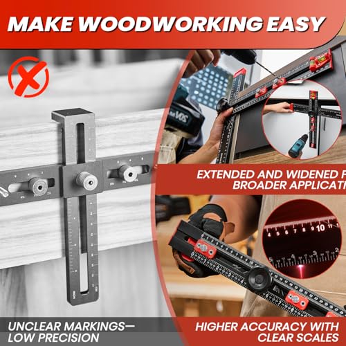 Saker 4-in-1 Drilling Positioning Ruler, Adjustable 13.78in T Square Ruler, Cabinet Hardware Jig, Marking Gauge Tools for Woodworking, Cabinet Drawer Door Hole Drilling Template 4 Saker 4-in-1 Drilling Positioning Ruler, Adjustable 13.78in T Square Ruler, Cabinet Hardware Jig, Marking Gauge Tools for Woodworking, Cabinet Drawer Door Hole Drilling Template - Image 4