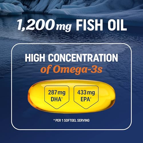 Dreifach Starkes Omega-3-Fischöl 1200 mg | EPA & DHA | Wildgefangen, Nachhaltig Gewonnen Omega-3-Fettsäuren | Premium Geruchsneutrale Omega-3-Kapseln | Beste Essenzielle Fettsäuren Weichkapseln