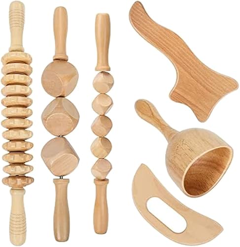 Nancie 6 piezas de masaje de madera kit de masajeador de madera para anticelulitis y escultura corporal