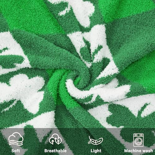 Image of CYMULA St. Patrick's Day Knit Throw Blanket - Super Soft Lightweight Plush Shamrock Clover Blanket for Couch, Bed, Sofa, 60 x 80 Inches, Irish Green