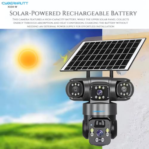 Image of XUGA-Cybernautt Series X10A-W 12MP PTZ Dual Solar WiFi Outdoor CCTV Camera | Color Night Vision | Motion Detection | Water Proof | for Farm | Triple Lens WiFi Camera