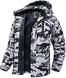 QPNGRP Mens Waterproof Ski Snowboard Jacket Windproof Winter Snow Coat Camo Gray/White Large