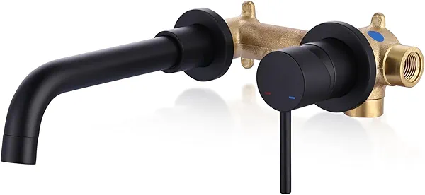 ARCORA Wall Mount Bathroom Faucet Matte Black, Single Handle Bathroom Sink Faucet Wall Mounted, Rough-in Valve Included Black Single Handle
