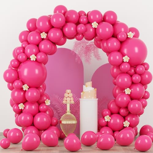 Image of Voircoloria 90pack Hot Pink Balloons Different Size 18 /12 /10 /5 Inch Dark Pink Balloon Garland Arch Kit for Graduation, Wedding, Birthday, Princess Theme Party, Valentine's Day, Baby Shower Decorations