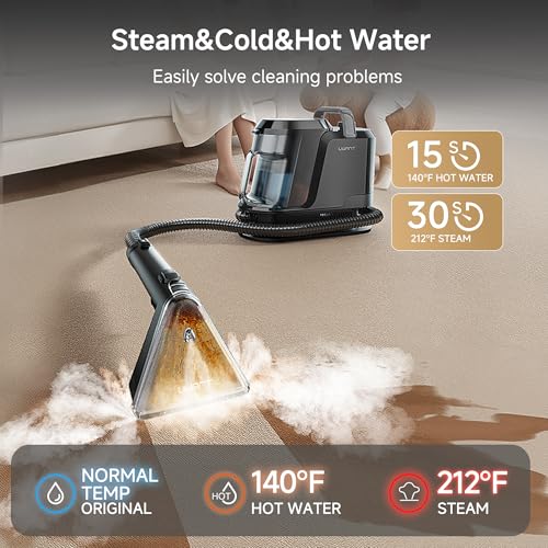 Image of Uwant Carpet Cleaner Machine with Steam&Hot&Cold Water System 18Kpa Powerful Suction Upholstery Cleaner Machine with Pet Pro Cleaner for Pets, Carpet Steam Cleaner Set of 1