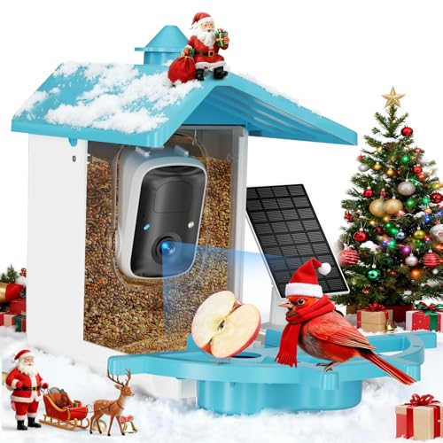 Smart Bird Feeder with Camera, Solar Powered WiFi WildBird Watching Camera with AI Bird Recognition, 2K Auto Capture, Vicohome App Alerts, Outdoor Garden Decor Gift for Dad Mom BirdLovers (Blue)