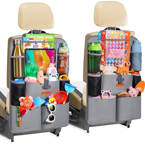 SURDOCA Upgraded Car Organizer with 11-inch Tablet Holder, 8 Pockets, Car Seat Protector for Road Trips - Car Storage and Organizers for Kids