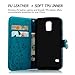 Mavis's Diary S5 Case, Galaxy S5 Case Premium Wallet PU Leather with Fashion Embossed Floral Butterfly Magnetic Clasp Card Holders Flip Cover with Hand Strap (Blue)