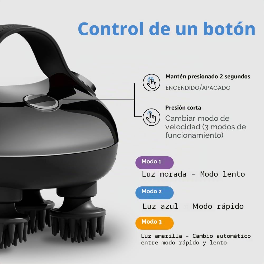 Masajeador de cabeza con 3 modos de amasado y 8 garras de masaje extraíbles, masajeador eléctrico portátil de mano IPX7 impermeable para el crecimiento del cabello