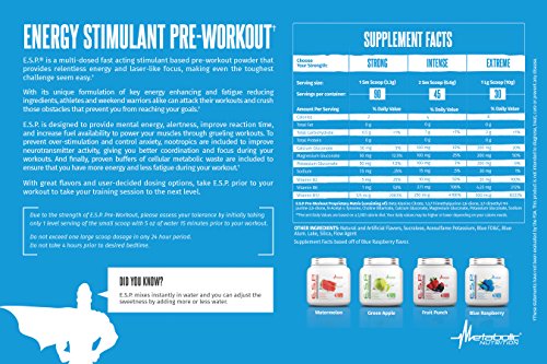 Image of Metabolic Nutrition - ESP - Stimulating Pre Workout, Pre Intra Workout Supplement, Energy and Endurance Stimulating, Natural & Safe, High Energy, Mental Focus, Green Apple, 300 Grams (90 Servings)