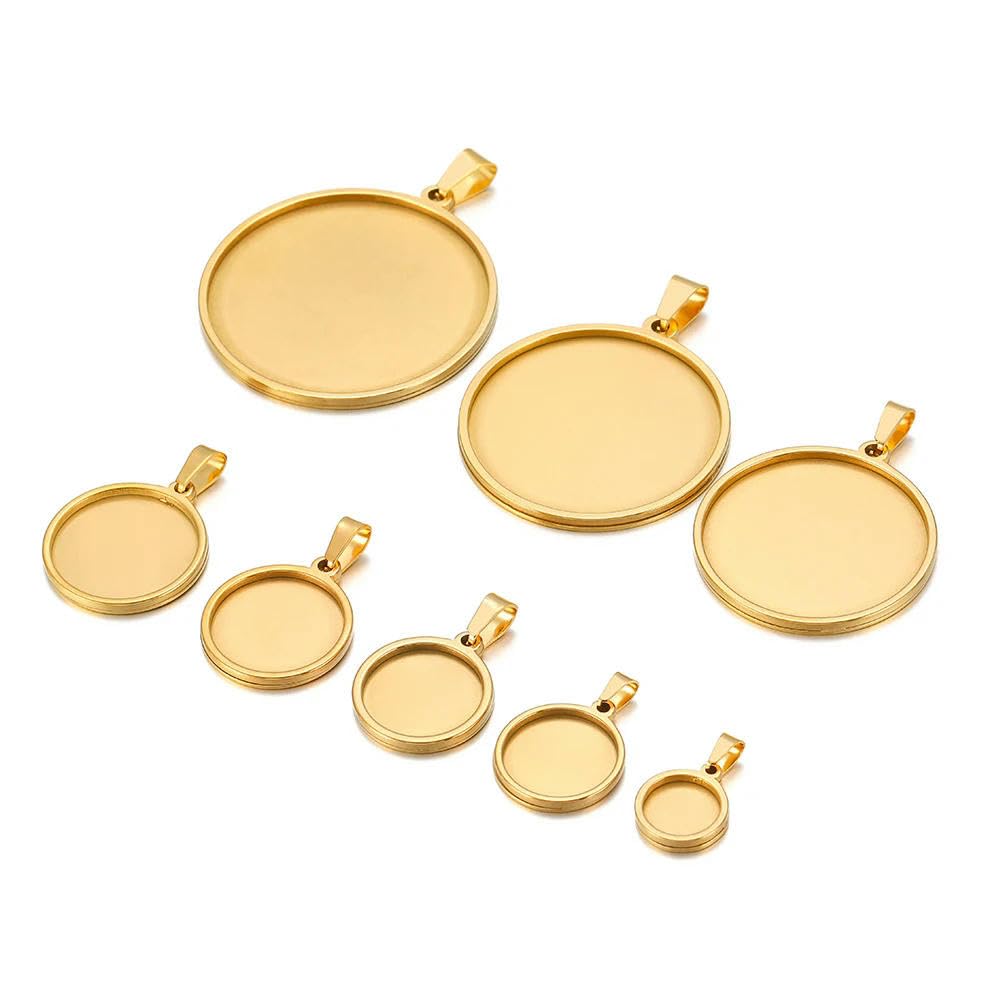 GENPICONG 5pcs Stainless Steel Round Blank Base for Pendants Tray 15/20/25/30/35/40mm Cabochon Cameo Bases Setting Jewelry Making Supplies
