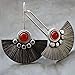 boucle d'oreille Boho Vintage Tribal Rouge Pierre Boucles D'oreilles Rétro Antique Argent Couleur Métal Ventilateur Demi Rond Dangle Boucles D'oreilles Pour Les Femmes