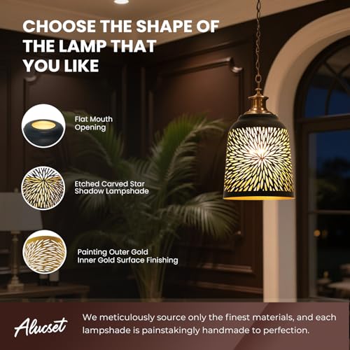 Image of Pendant Light Shade, Ceiling Fan Light Covers Replacements Etched Chrysanthemum Metal Lampshade 4 Pack, 1-5 /8 inch Fitter, 5.6 inch Height and 5 inch Diameter Fits for Lamp Shade