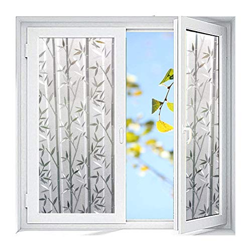 Image of WISDOM Privacy Window Film Frosted Glass Film No Glue Anti-UV Window Sticker Non Adhesive for Privacy Office Meeting Room Bathroom Living Room (Bamboo Glass Frosted, 12 x 50 inch)