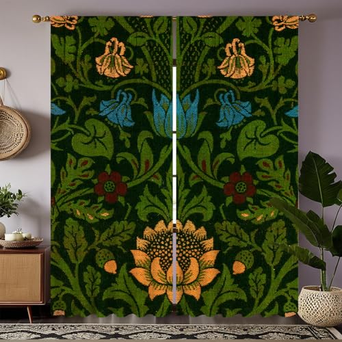 William Morris Tapestry Style Curtains, Vintage Botanical Drapes with Embroidery